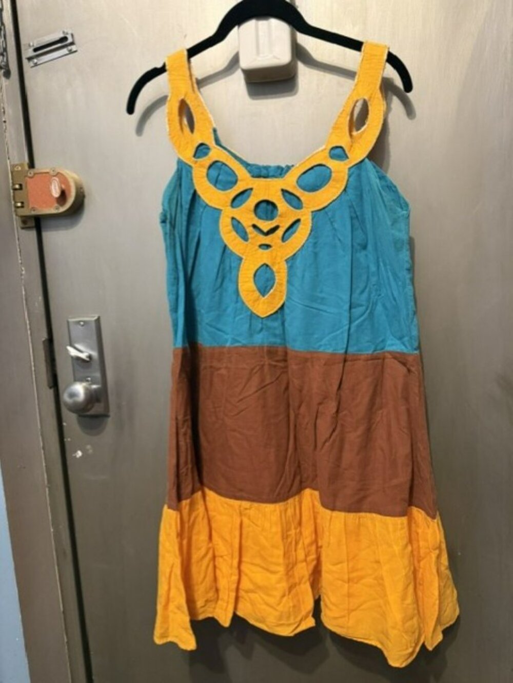 Vintage Boho color block baby doll swing mini dress